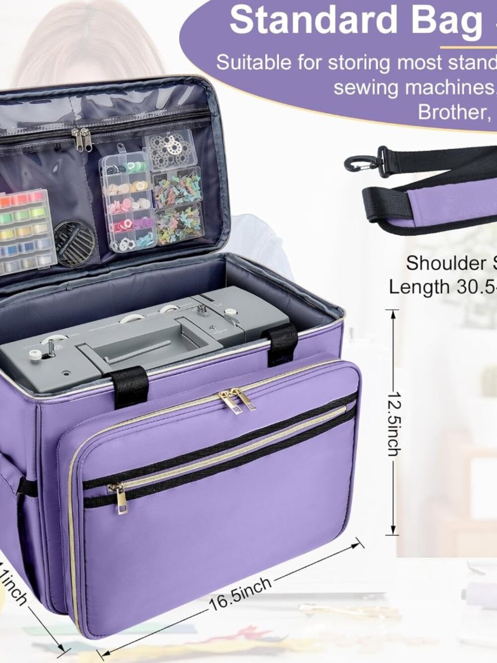 Sewing Machine Carrying Case with Removable Bottom Padding, Sewing Machine Bag F - Picture 2 of 8